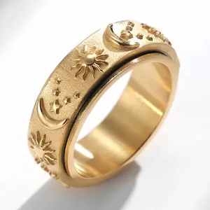 JuliaFashion - 2024 Rotatable Moon Star Gold Ring