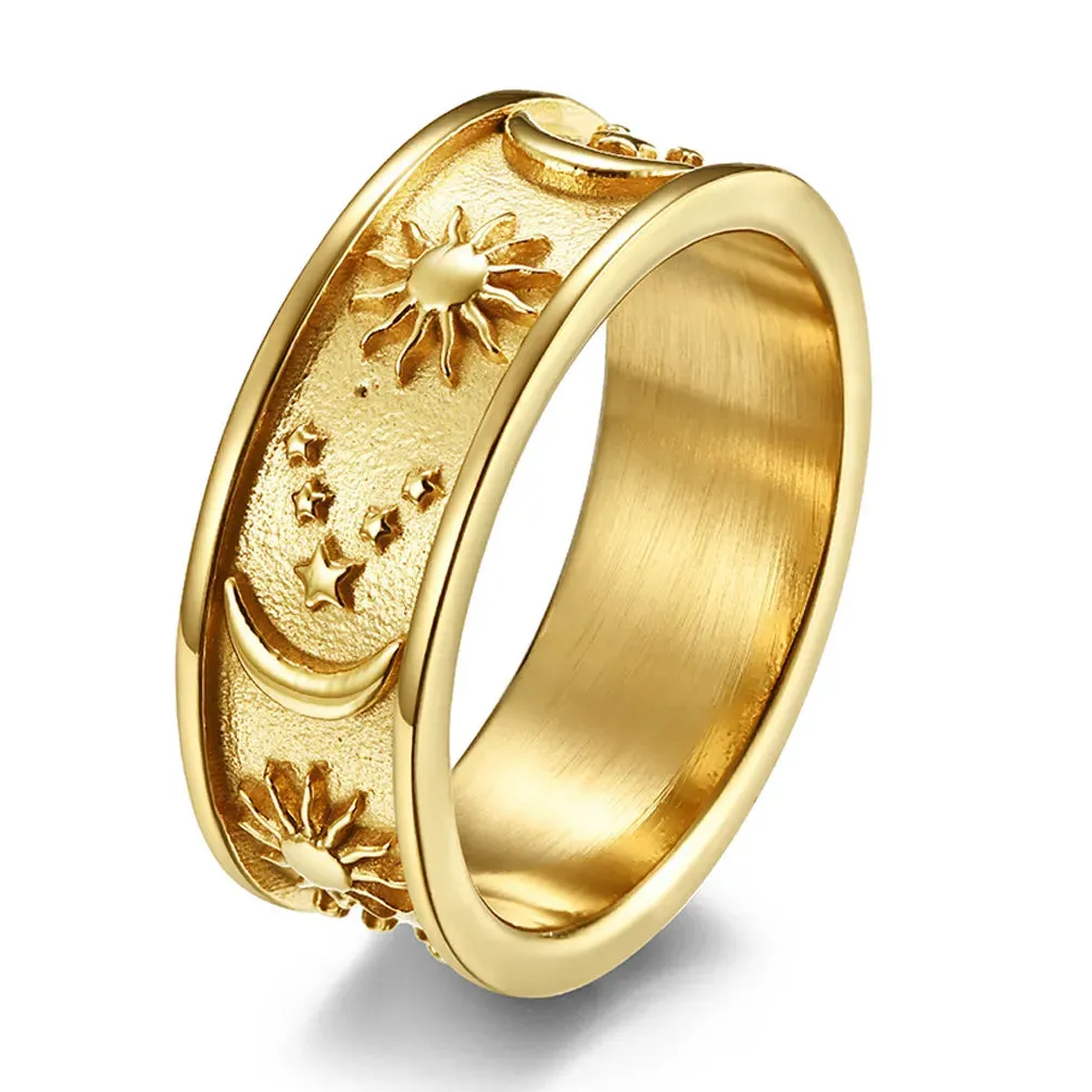 JuliaFashion - 2024 Rotatable Moon Star Gold Ring