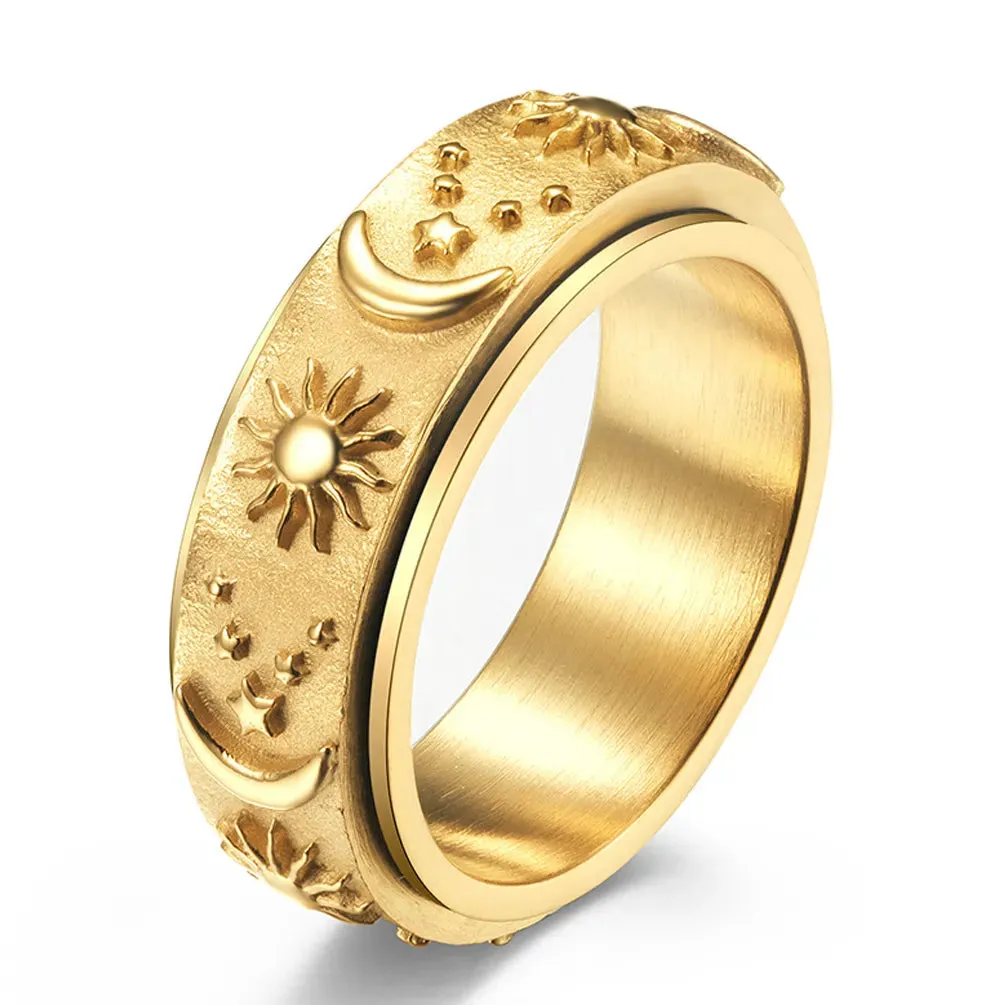 JuliaFashion - 2024 Rotatable Moon Star Gold Ring