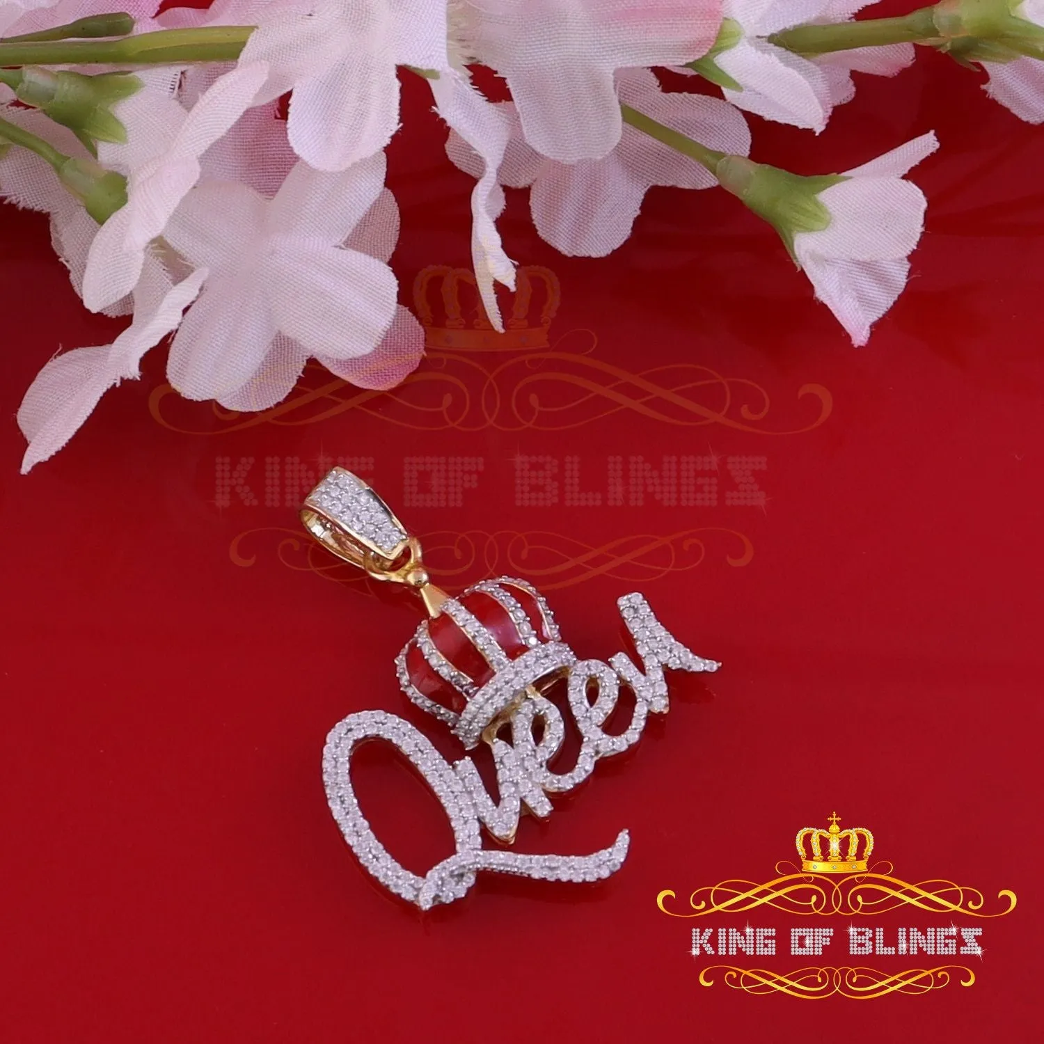 King Of Bling's King 2ct Real Moissanite Sterling Silver Yellow QUEEN with CROWN BELL Pendant