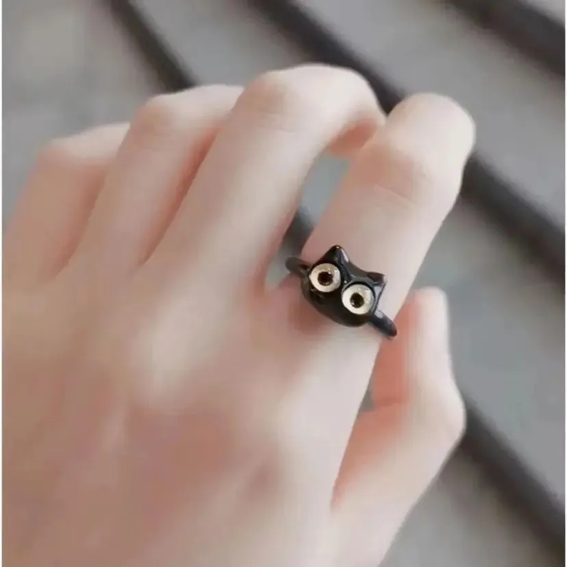 Kiss Jewelry Women Funny Monster Eyes Rings Cute Animals Two Color Cat Eyes Opening Y2K Finger Ring Sweet Kpop Accessories 2023