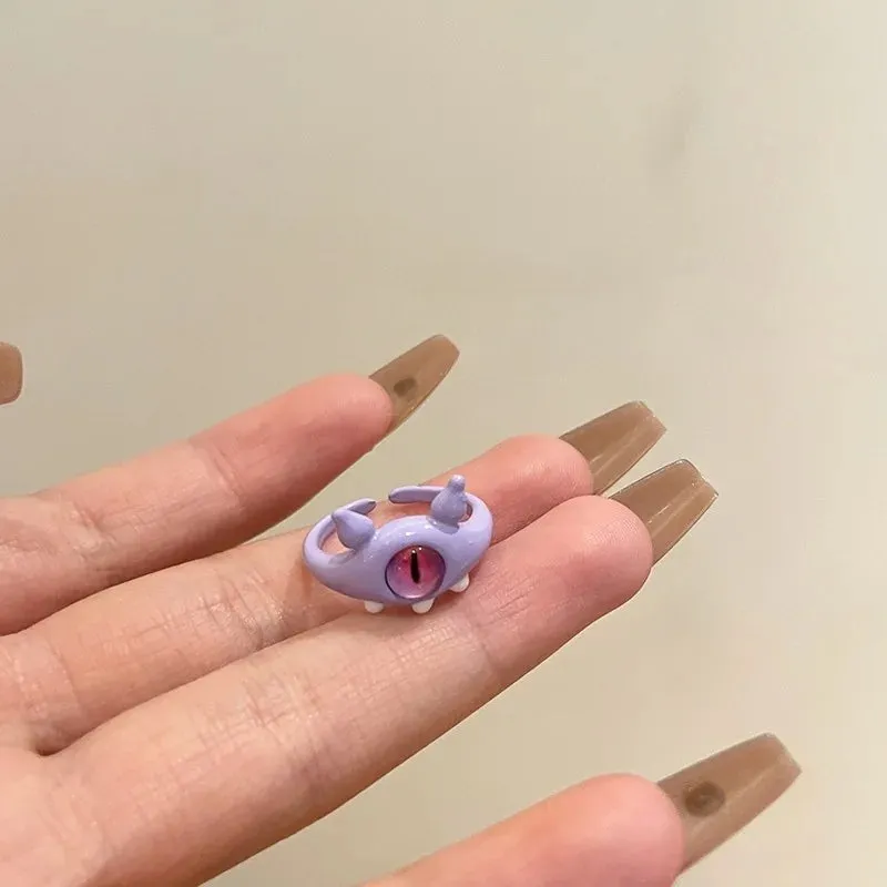 Kiss Jewelry Women Funny Monster Eyes Rings Cute Animals Two Color Cat Eyes Opening Y2K Finger Ring Sweet Kpop Accessories 2023