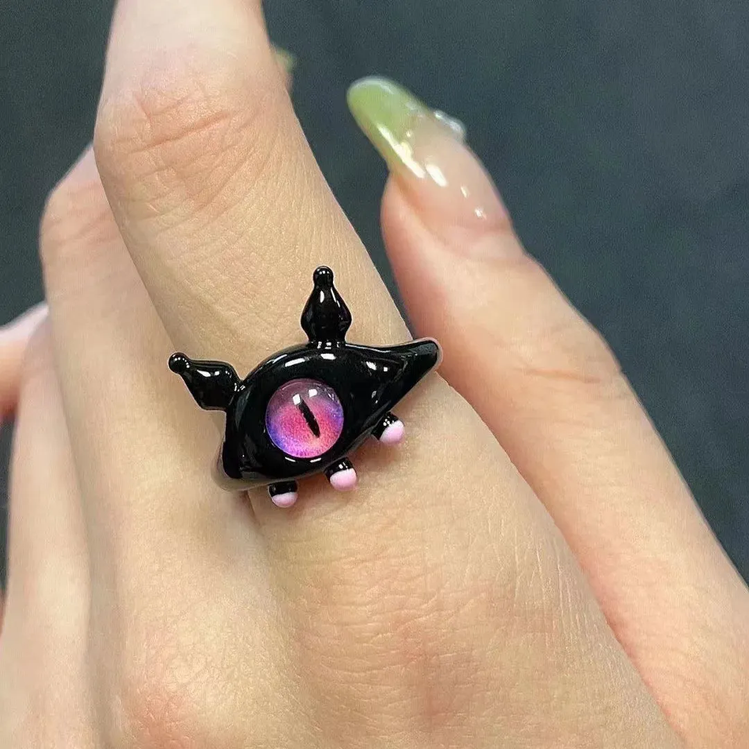 Kiss Jewelry Women Funny Monster Eyes Rings Cute Animals Two Color Cat Eyes Opening Y2K Finger Ring Sweet Kpop Accessories 2023