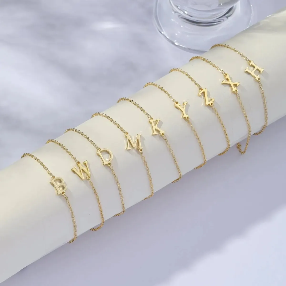 Kyerlyn Dainty Gold Initial Bracelets