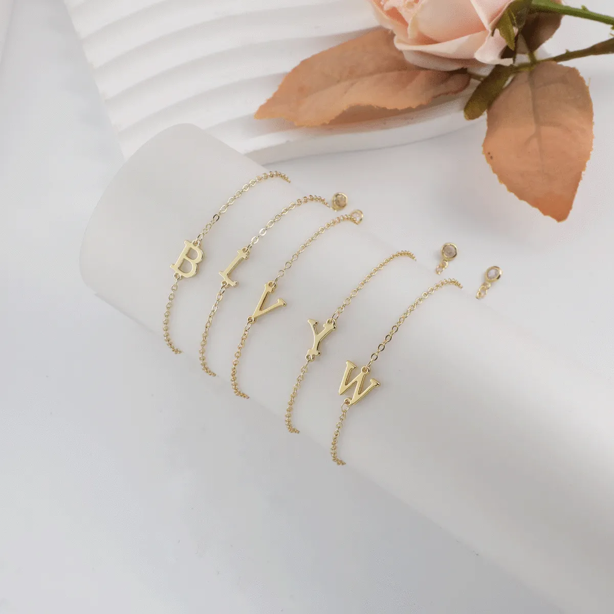 Kyerlyn Dainty Gold Initial Bracelets