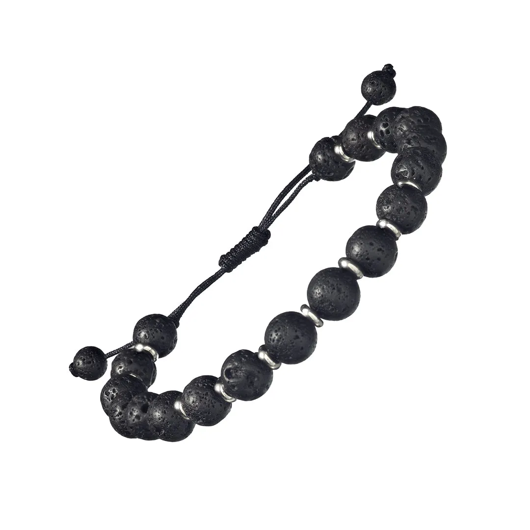 Lava Stone Beaded Pull Cord Bracelet