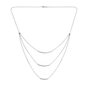 Layered Three Strand Chain Necklace with Curved Bar in Sterling Silver