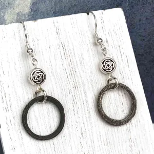 Light to Dark Green Bronze Celtic Ring Money Earrings with Celtic Knot Charms | Artifact #6590