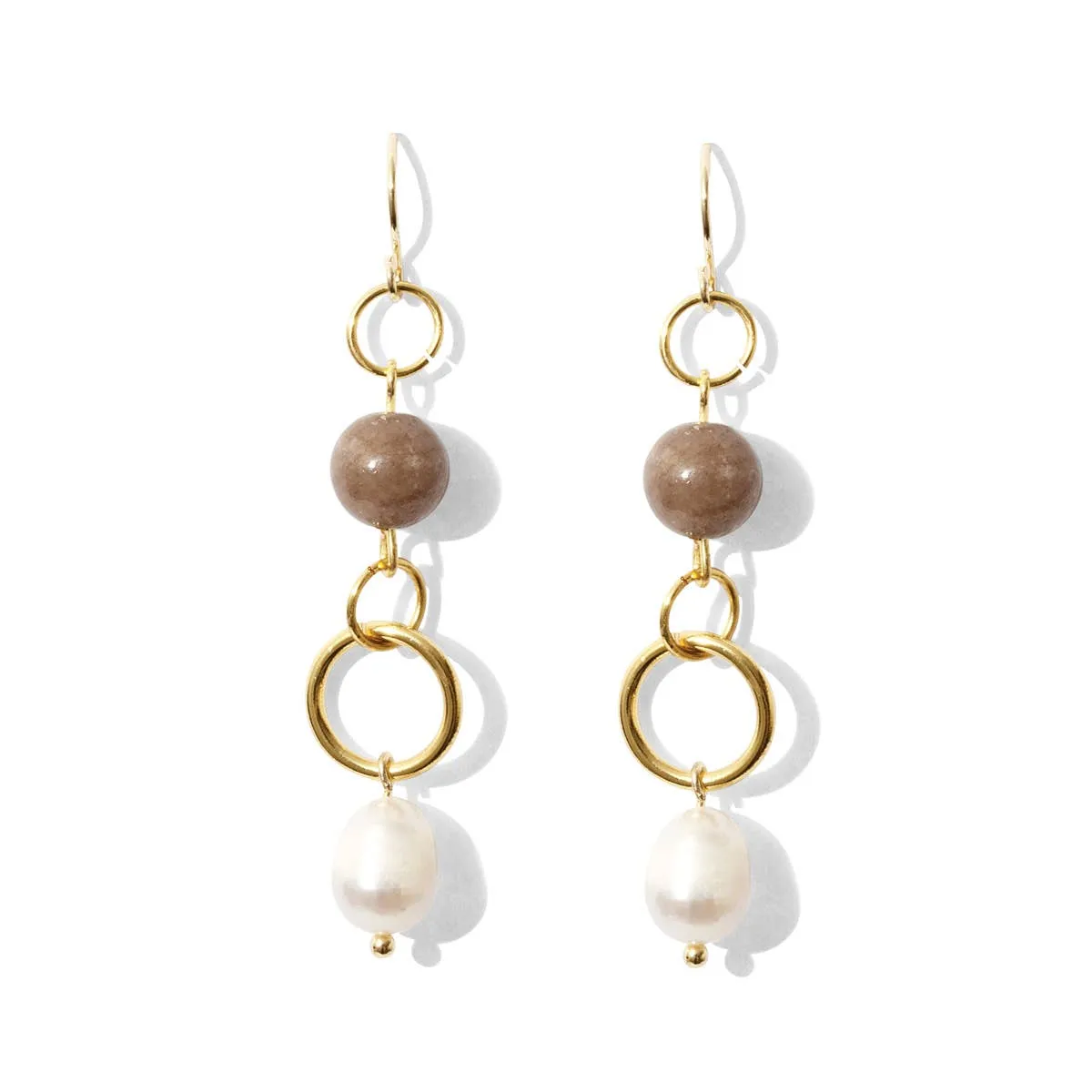 Long Pearl Earrings with Stone