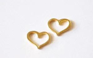 Matte Wholesale Vermeil Gold Open Heart Connector Charm- 18k gold plated over Sterling Silver Heart Charm, Gold Heart Charms Pendants, Spacer, 84