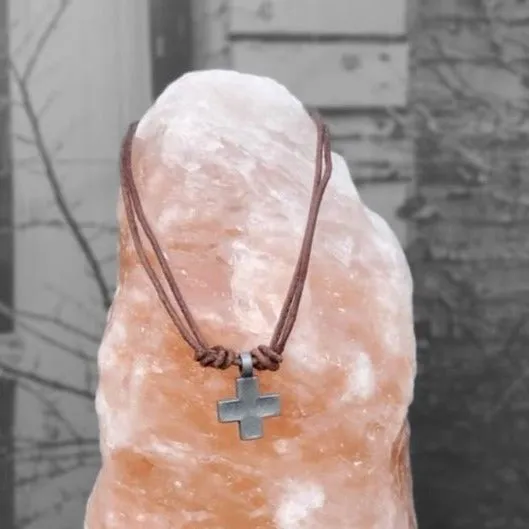 Mens Leather Necklace with Cross Pendant