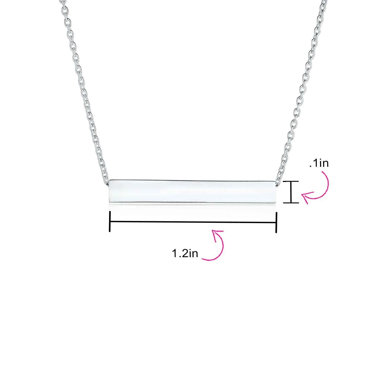 Message Initials Minimalist Tube Bar Name Plated Pendant Necklace Sterling Silver