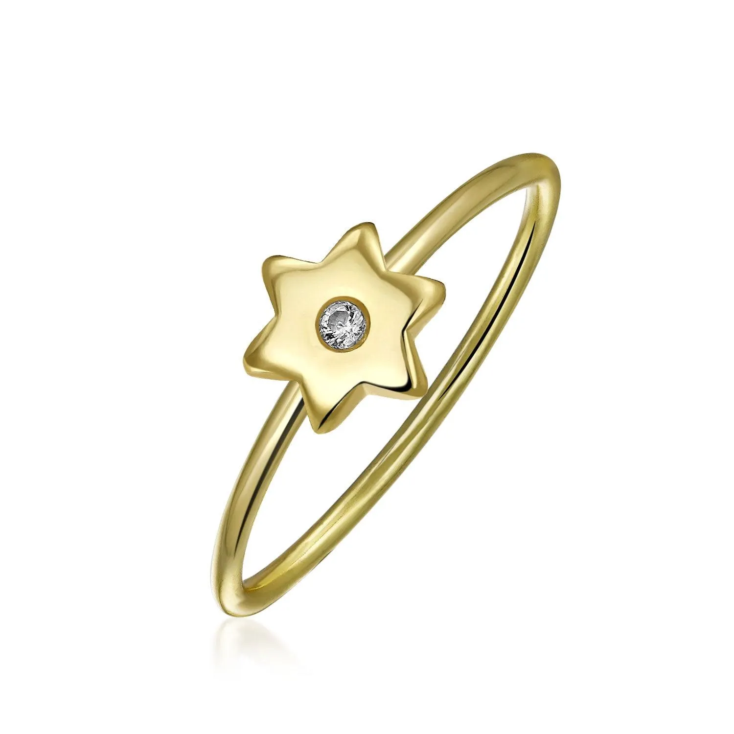 Minimalist CZ 14K Gold Plated Cocktail Statement Ring with Celestial Star Design