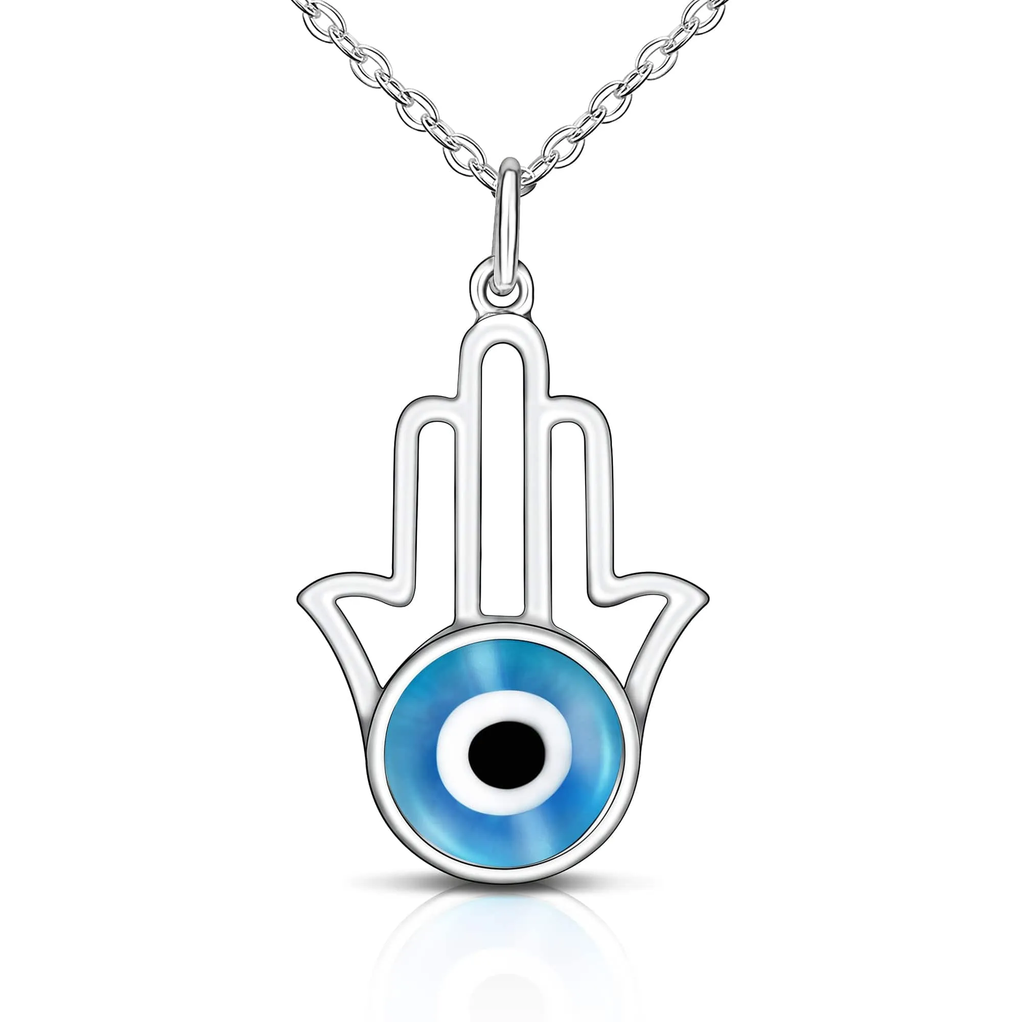 Minimalist Hamsa Hand Blue Evil Eye Necklace