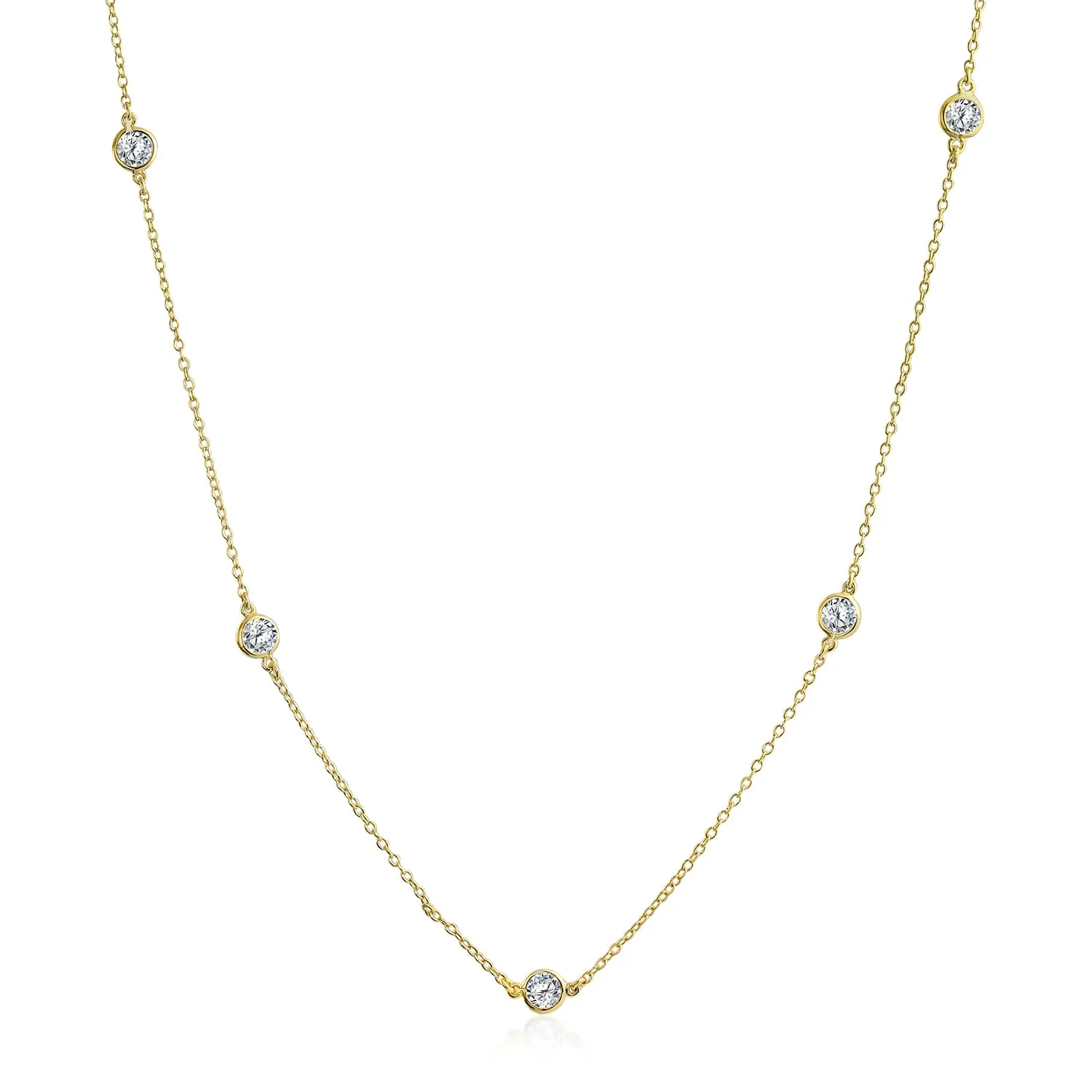 Minimalist Long CZ Strand Necklace 14K Gold Plated Sterling Silver Various Lengths