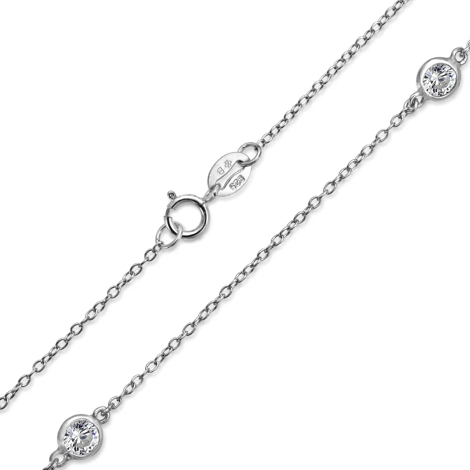 Minimalist Long CZ Strand Necklace 14K Gold Plated Sterling Silver Various Lengths