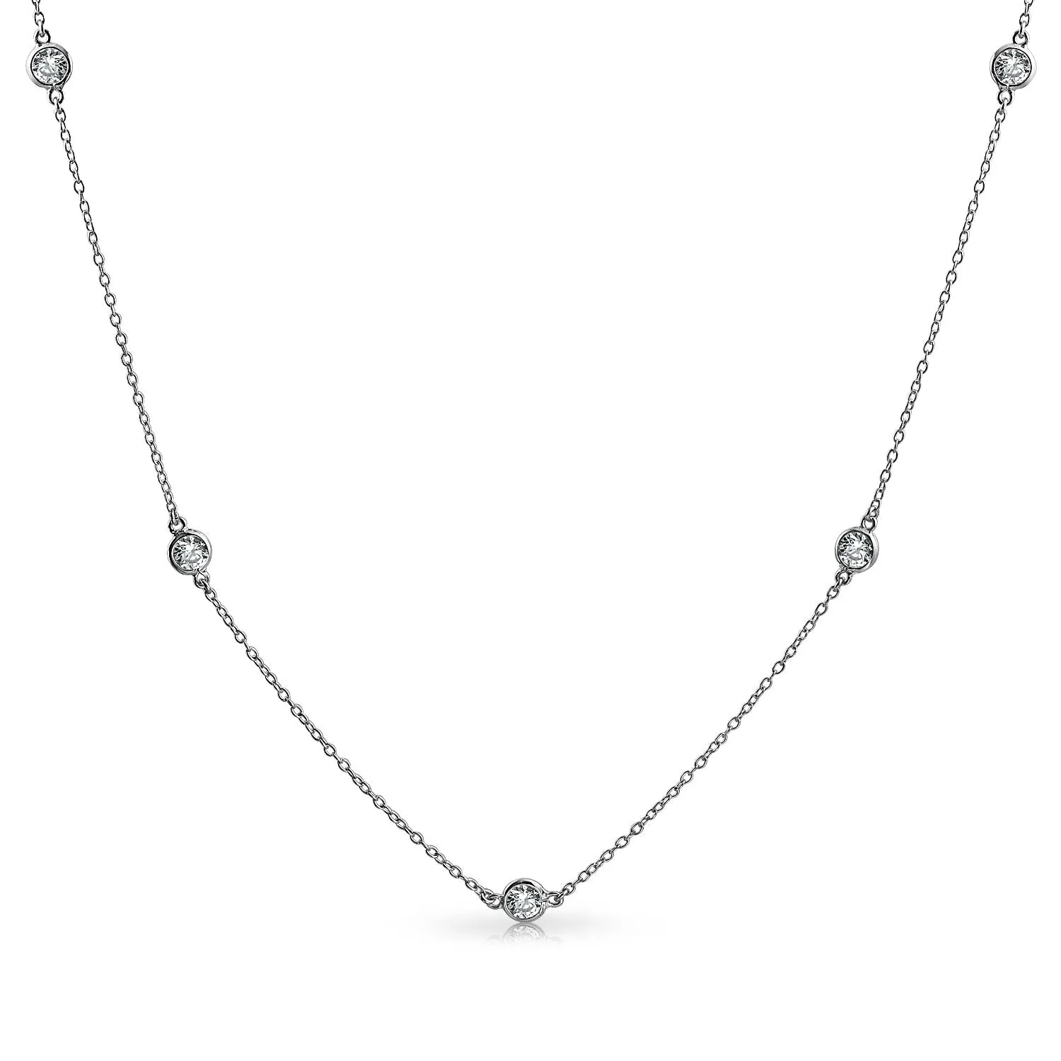 Minimalist Long CZ Strand Necklace 14K Gold Plated Sterling Silver Various Lengths