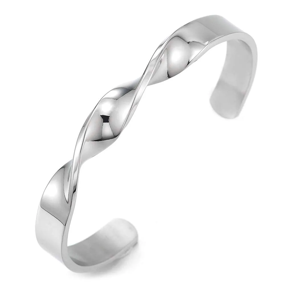 Minimalist Mens Womens Stainless Steel Irregular Swirly Twisted Cuff Bangle Bracelet, High Polished