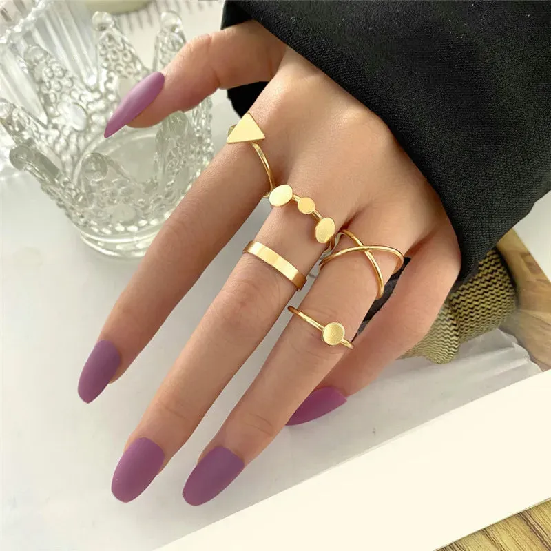 Modyle 10 pcs/set Bohemian Ring Set Gold Silver Color Wide Rings For Women Girls Simple Chain Finger Tail Rings