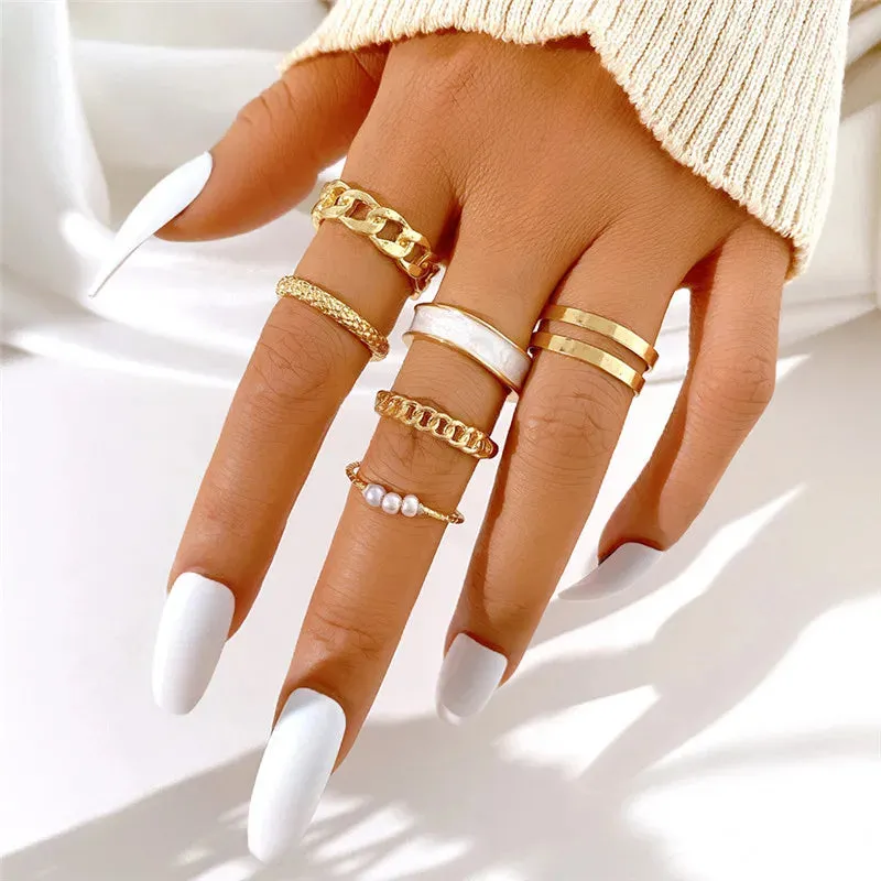 Modyle 10 pcs/set Bohemian Ring Set Gold Silver Color Wide Rings For Women Girls Simple Chain Finger Tail Rings