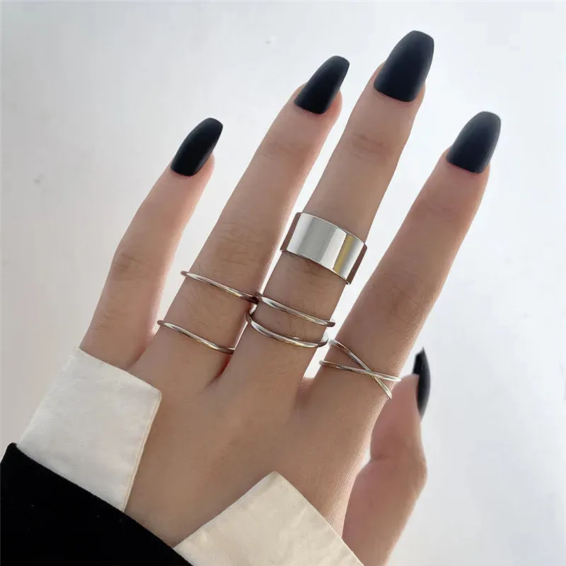 Modyle 10 pcs/set Bohemian Ring Set Gold Silver Color Wide Rings For Women Girls Simple Chain Finger Tail Rings