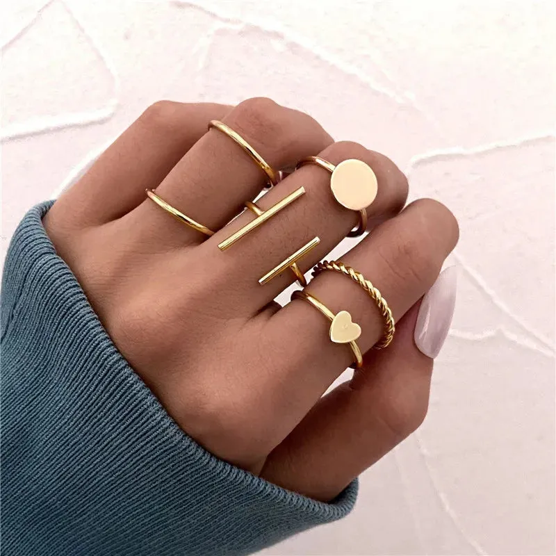 Modyle 10 pcs/set Bohemian Ring Set Gold Silver Color Wide Rings For Women Girls Simple Chain Finger Tail Rings