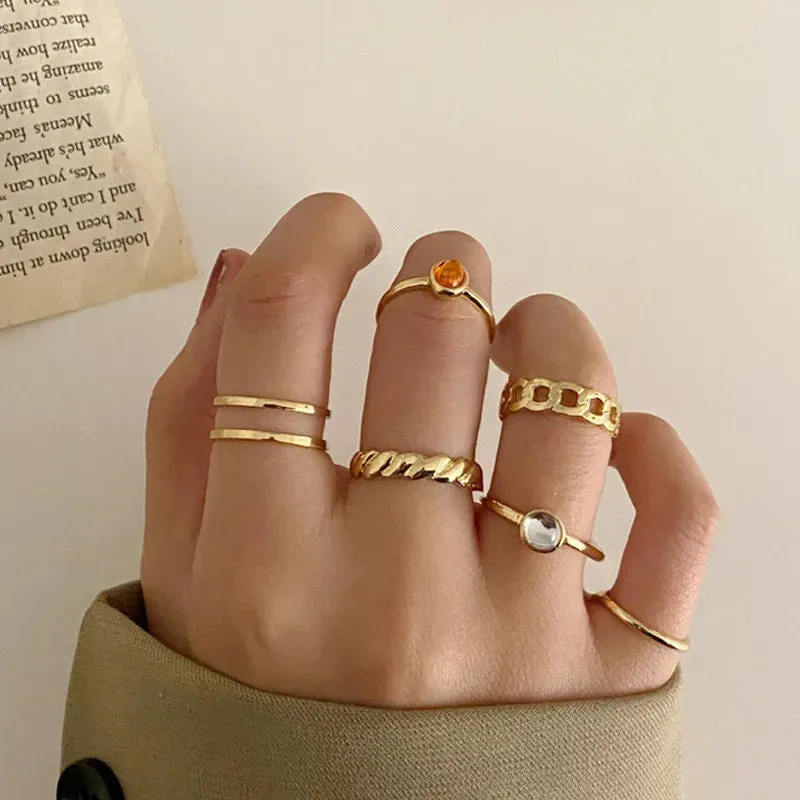 Modyle 10 pcs/set Bohemian Ring Set Gold Silver Color Wide Rings For Women Girls Simple Chain Finger Tail Rings