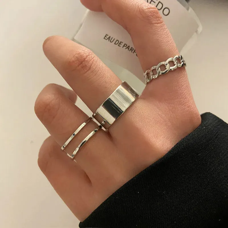 Modyle 10 pcs/set Bohemian Ring Set Gold Silver Color Wide Rings For Women Girls Simple Chain Finger Tail Rings