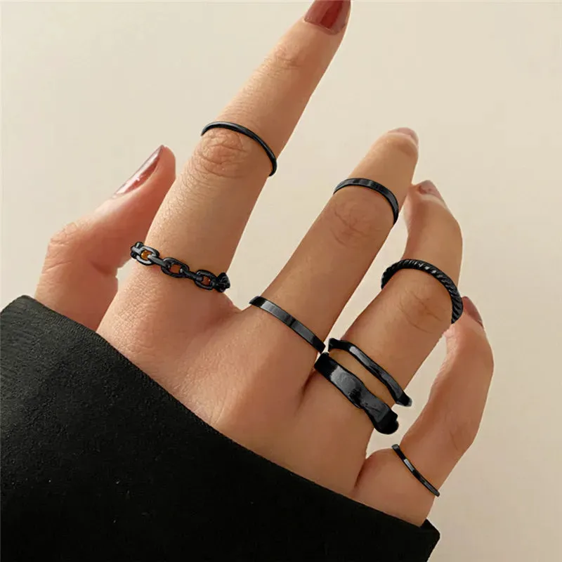 Modyle 10 pcs/set Bohemian Ring Set Gold Silver Color Wide Rings For Women Girls Simple Chain Finger Tail Rings