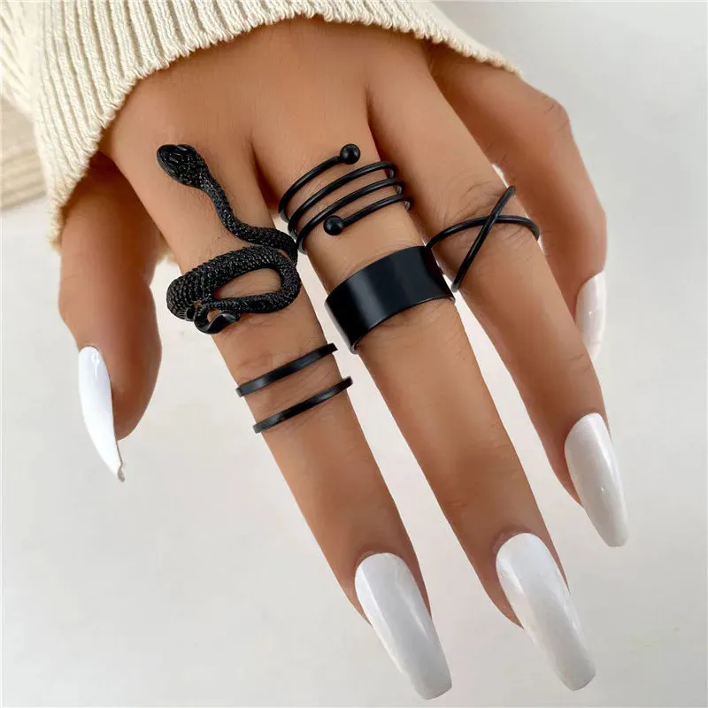 Modyle 10 pcs/set Bohemian Ring Set Gold Silver Color Wide Rings For Women Girls Simple Chain Finger Tail Rings