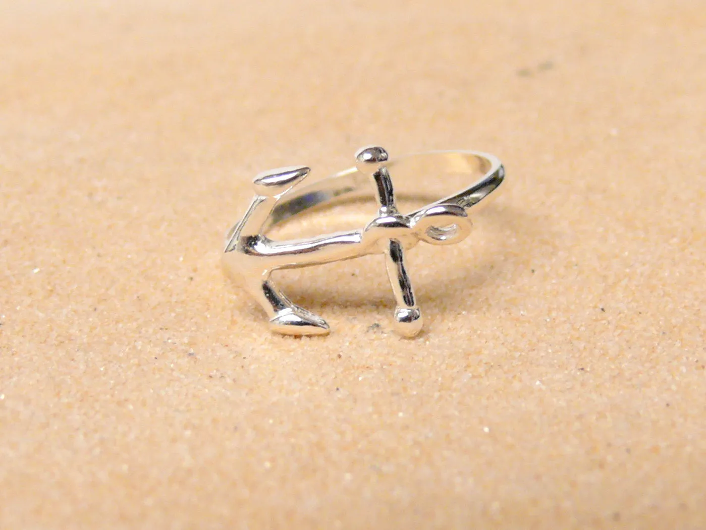 Nautical jewelry Sideways anchor ring Sterling silver anchor ring stacking ring anchor jewelry