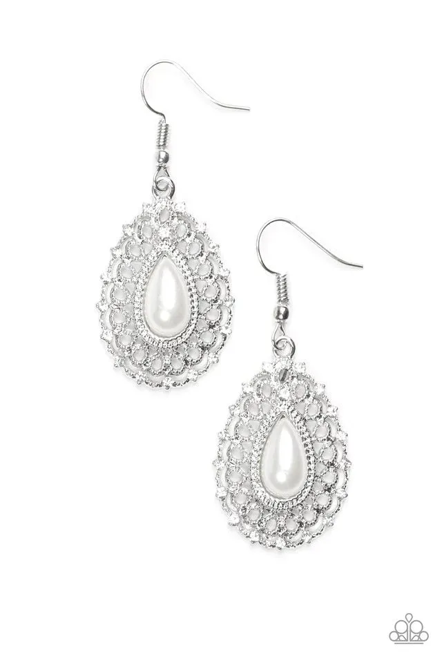 Paparazzi Earring ~ Court Chic - White