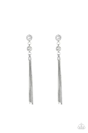 Paparazzi Earring ~ Tassel Twinkle - White