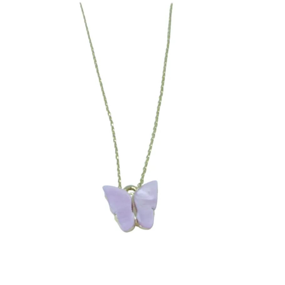 Pastel Butterfly Pendant Necklace Gold Chain