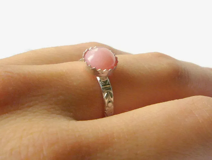 Pink opal ring sterling silver ring silver gemstone ring silver pink opal ring floral band ring