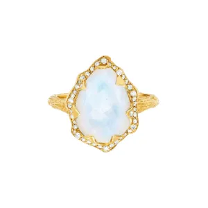 Queen Water Drop Moonstone Ring with Full Pavé Diamond Halo