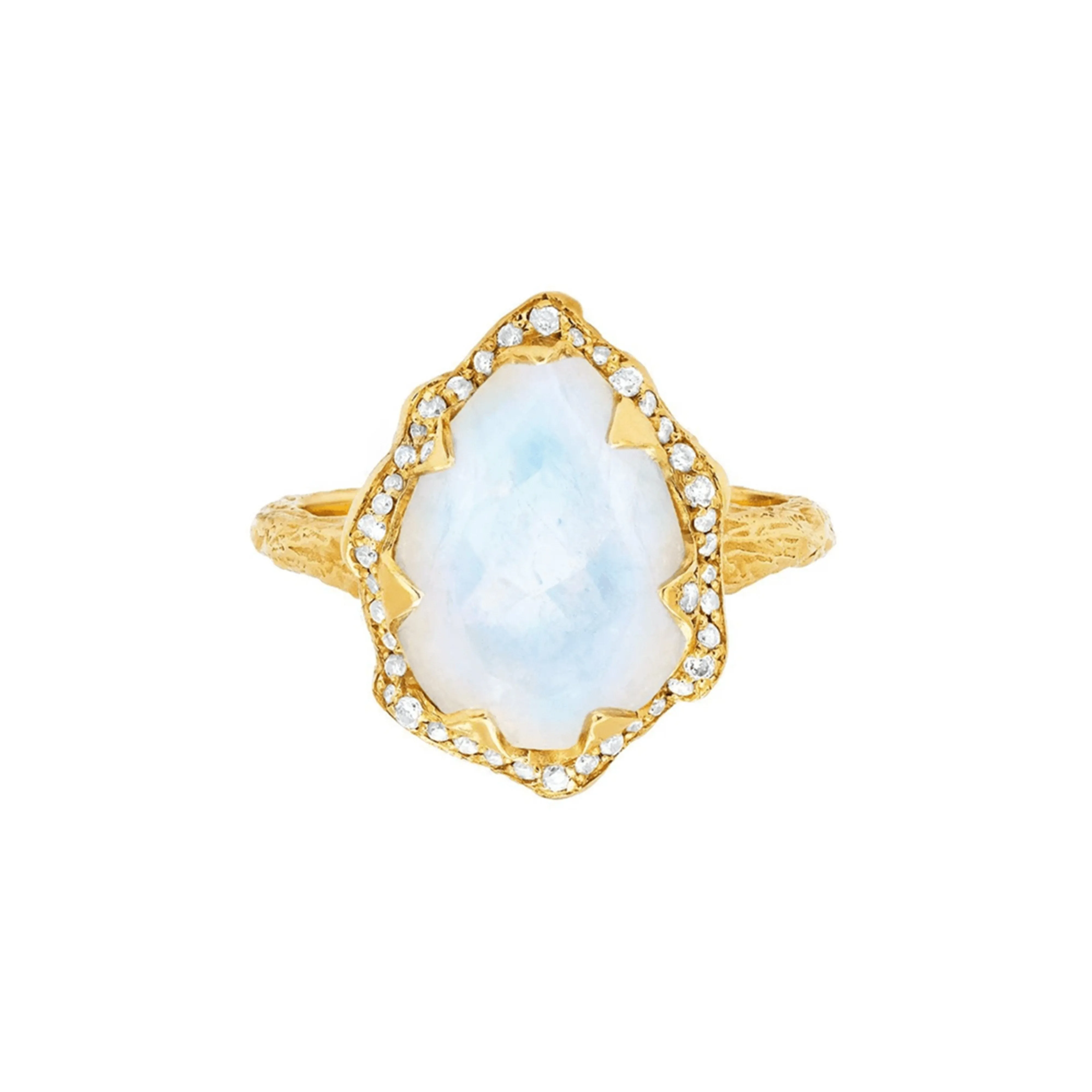 Queen Water Drop Moonstone Ring with Full Pavé Diamond Halo