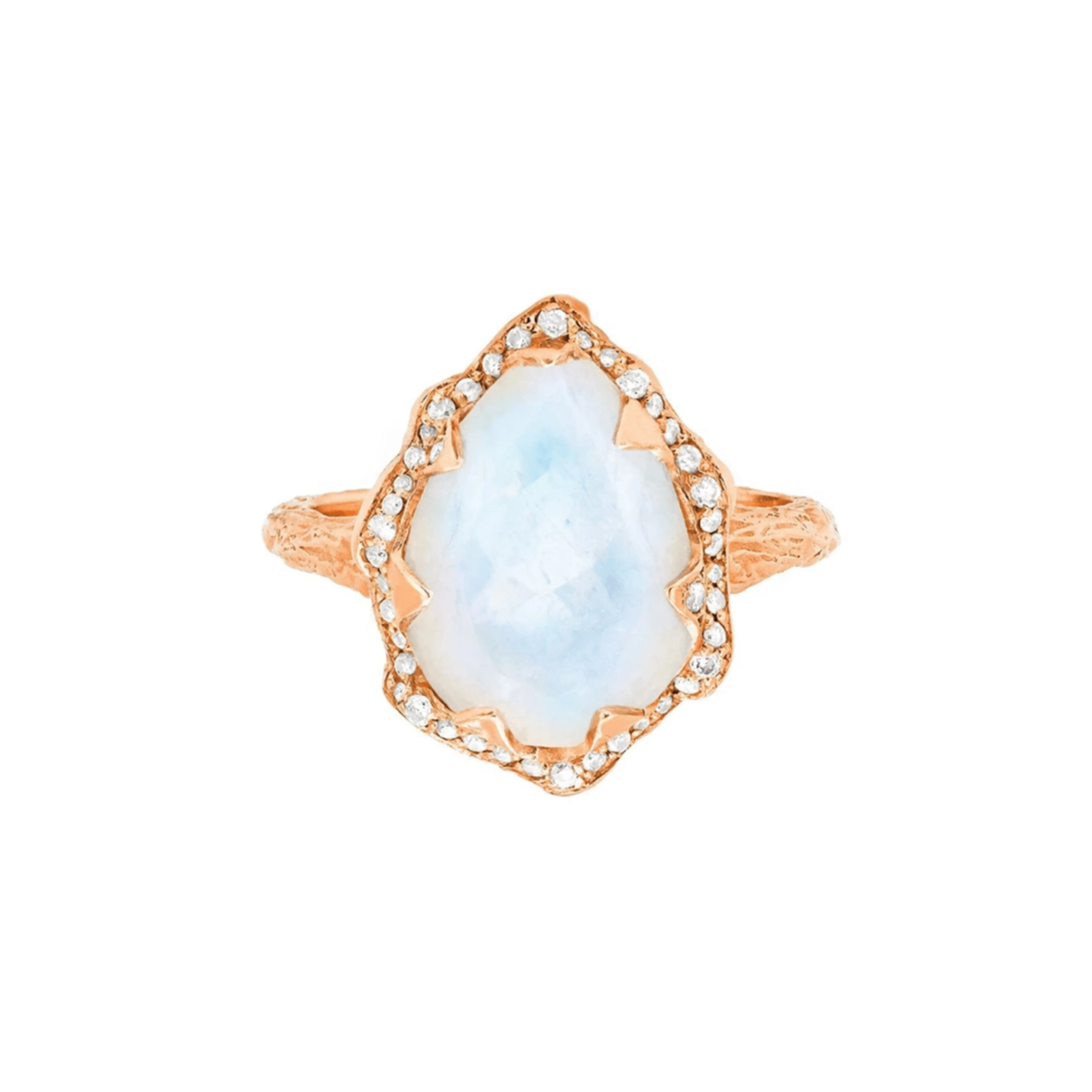 Queen Water Drop Moonstone Ring with Full Pavé Diamond Halo