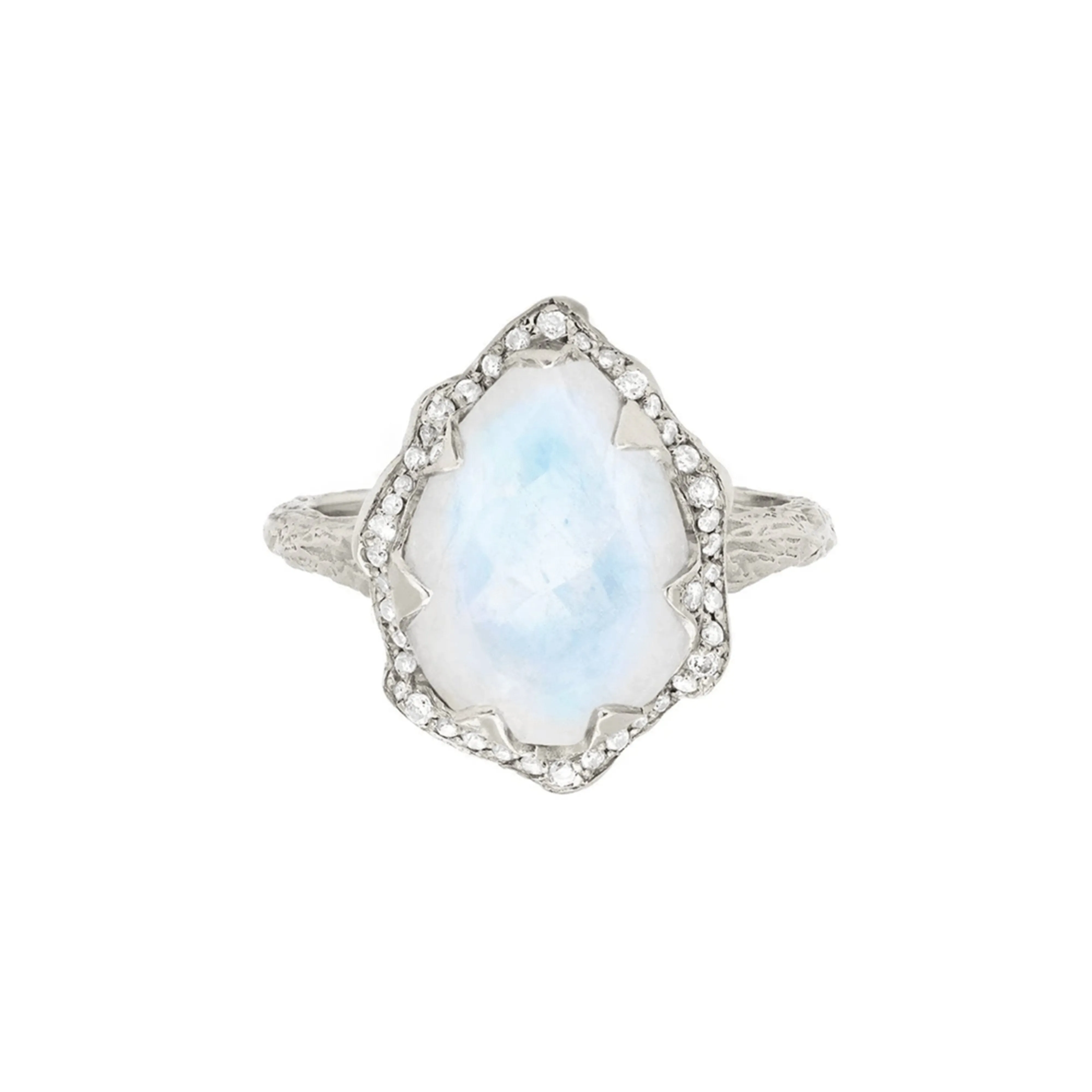 Queen Water Drop Moonstone Ring with Full Pavé Diamond Halo