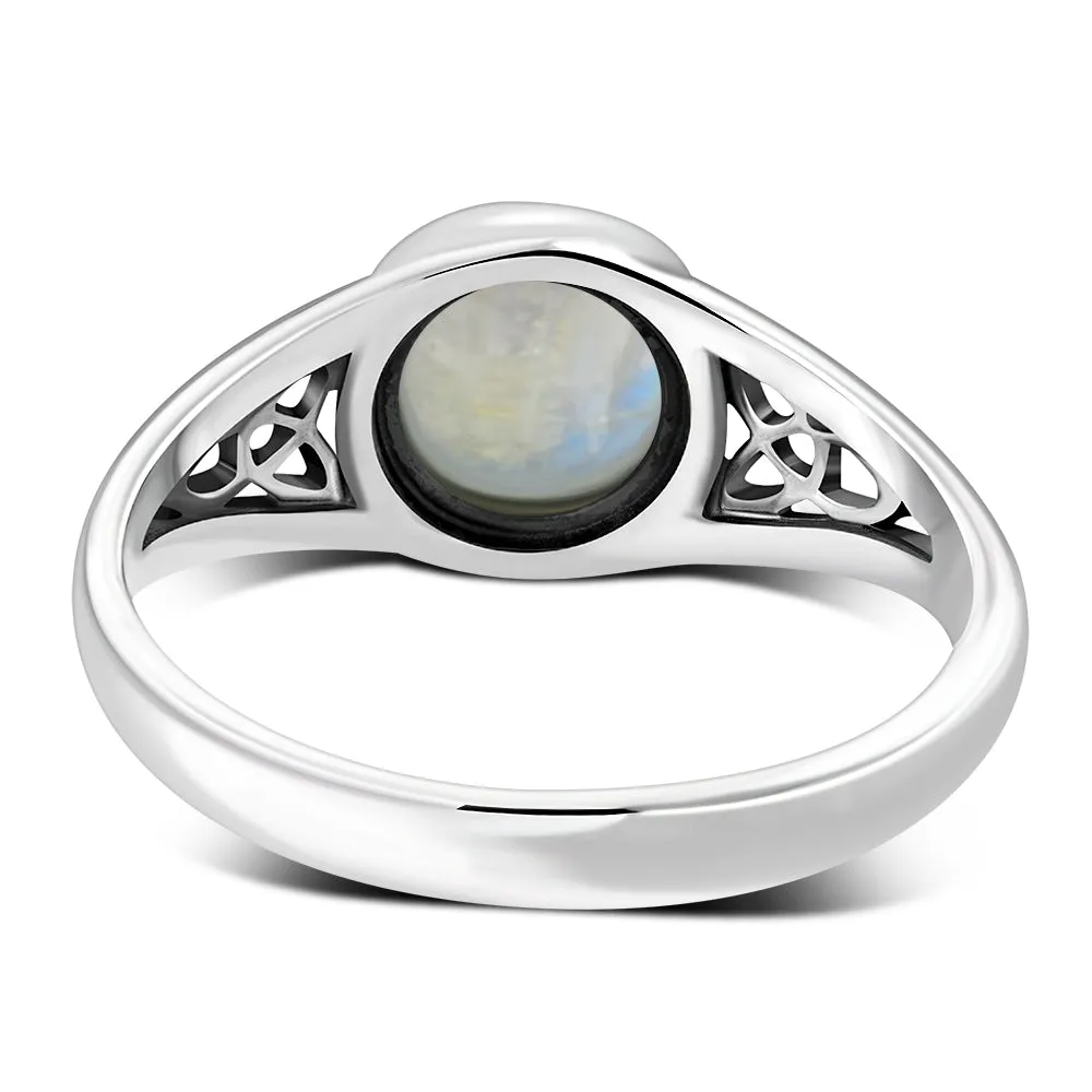 Rainbow Moonstone Trinity Knot Silver Ring