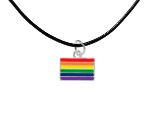 Rainbow Rectangle Flag Black Cord Necklaces