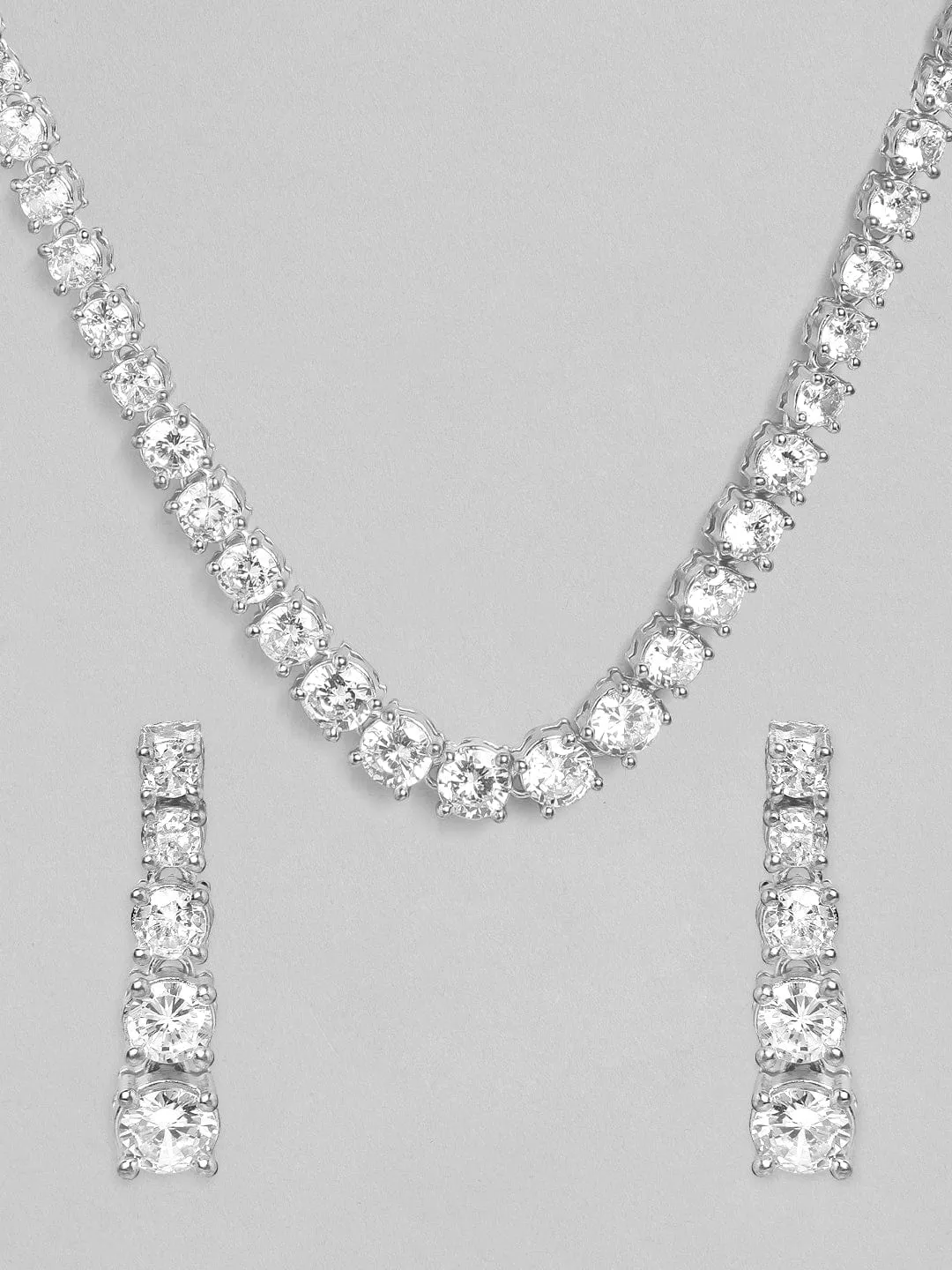 Rhodium-Plated CZ-Studded Jewellery Set