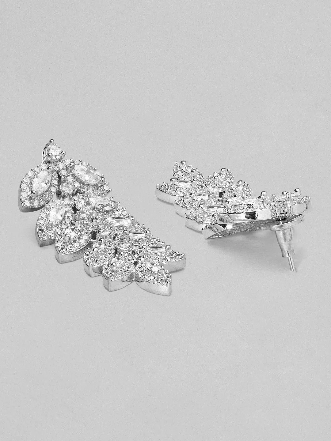 Rhodium-Plated Leaf Design AD Studded Jewellery Set