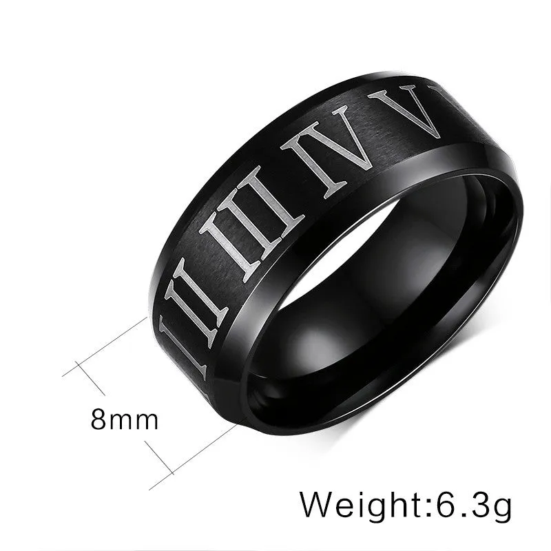 Roman numerals black ring stainless steel cool men ring cocktail wedding jewelry