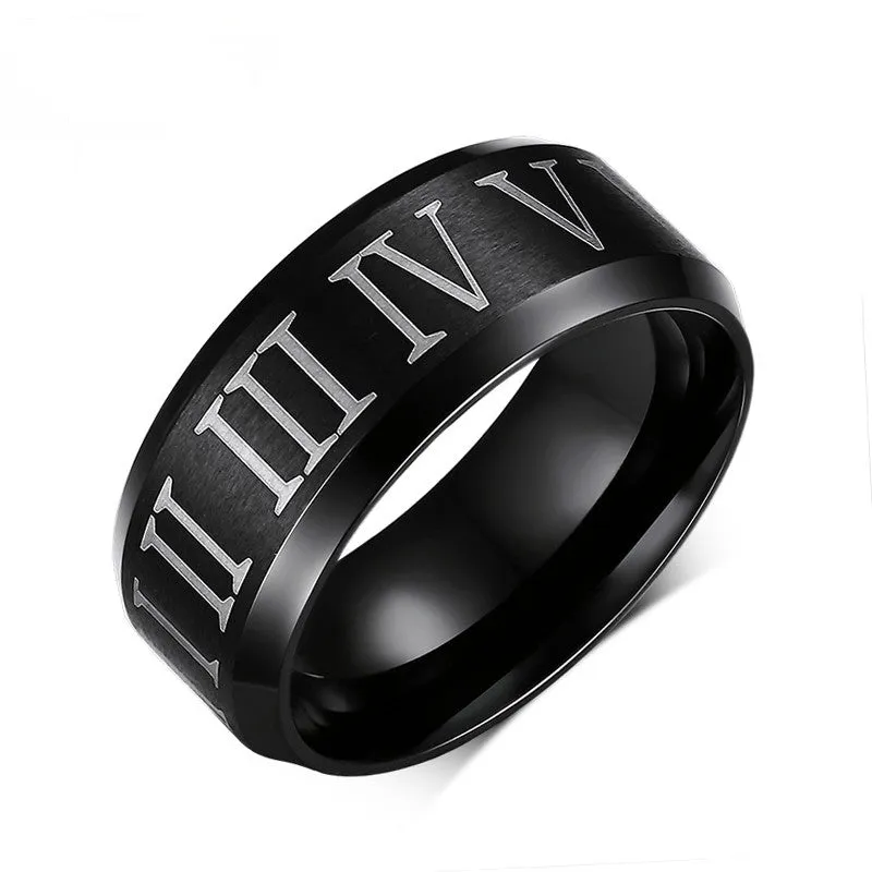 Roman numerals black ring stainless steel cool men ring cocktail wedding jewelry