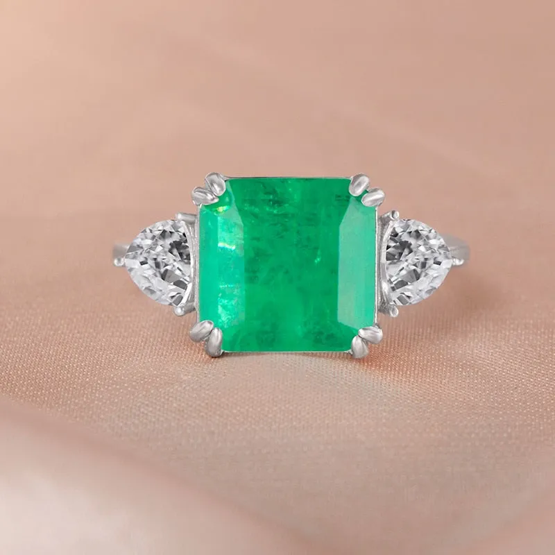 Romantic Jewelry Geometric OliveDrab Emerald Cut Cubic Zircon Cocktail Ring