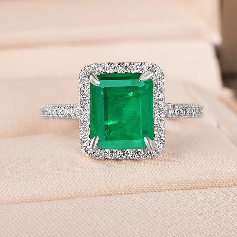 Romantic Jewelry Geometric OliveDrab Emerald Cut Cubic Zircon Cocktail Ring