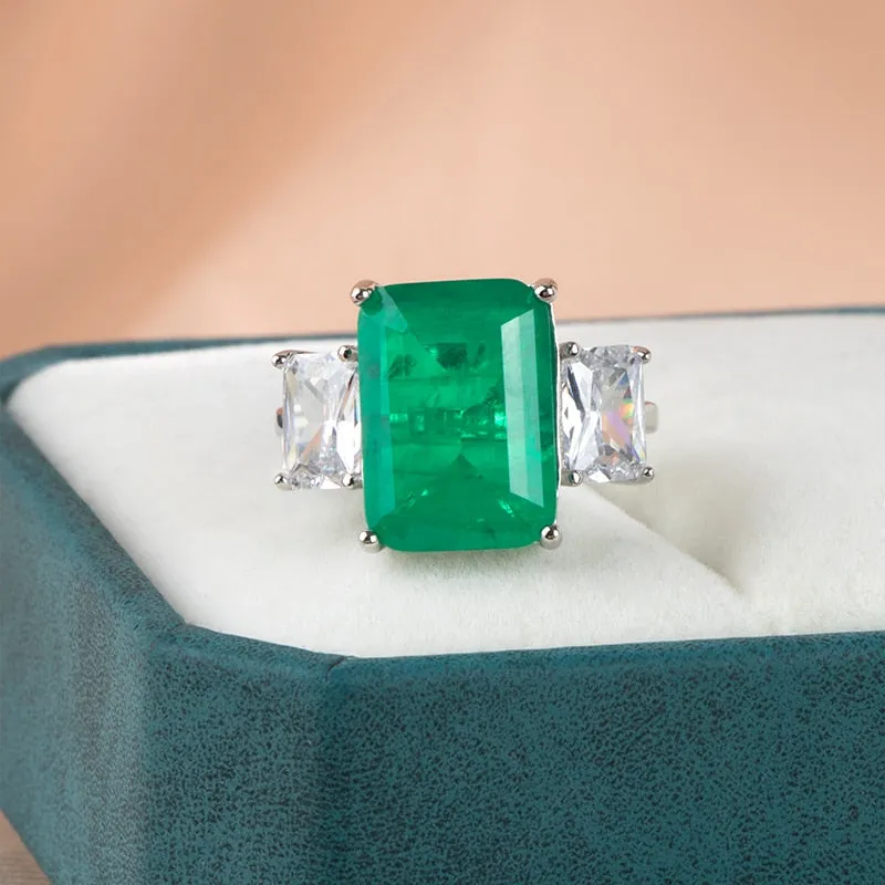 Romantic Jewelry Geometric OliveDrab Emerald Cut Cubic Zircon Cocktail Ring