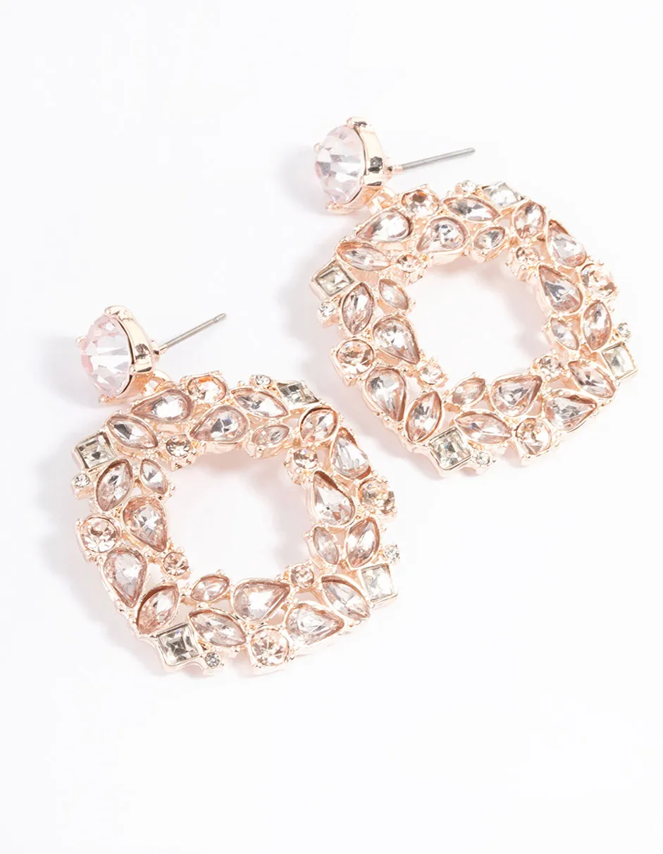 Rose Gold Mixed Stone Circle Drop Earrings