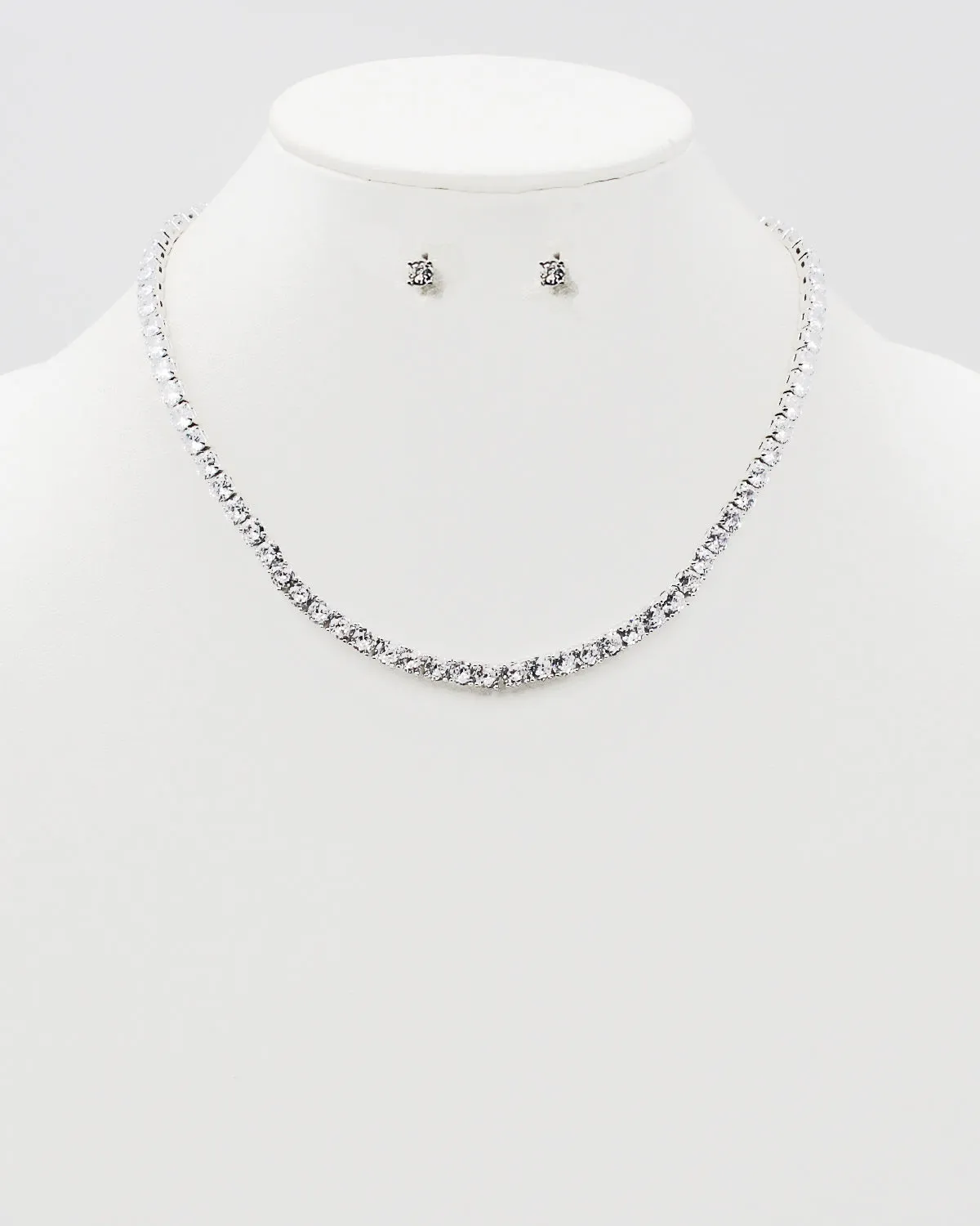 Round Cut CZ Tennis Choker Necklace Set